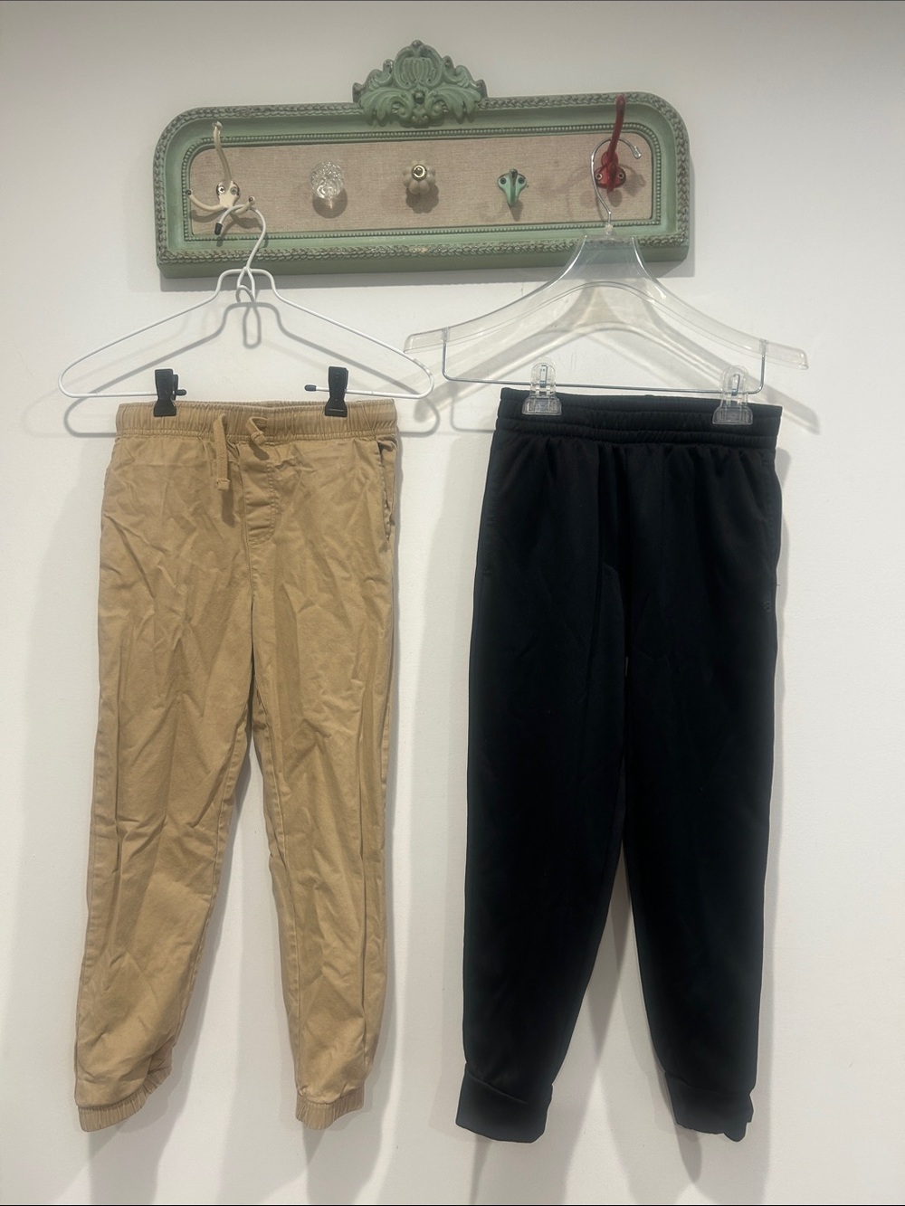 Bundle of Boys Kids Jogger casual Pants size 7/8 Black & Khaki elastic waist set